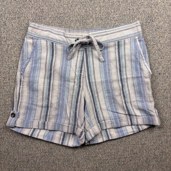 Per Se Pants - Per Se Women's Linen Blend‎ Boho Striped Tie Waist Fold-Over Hem Shorts Sz S